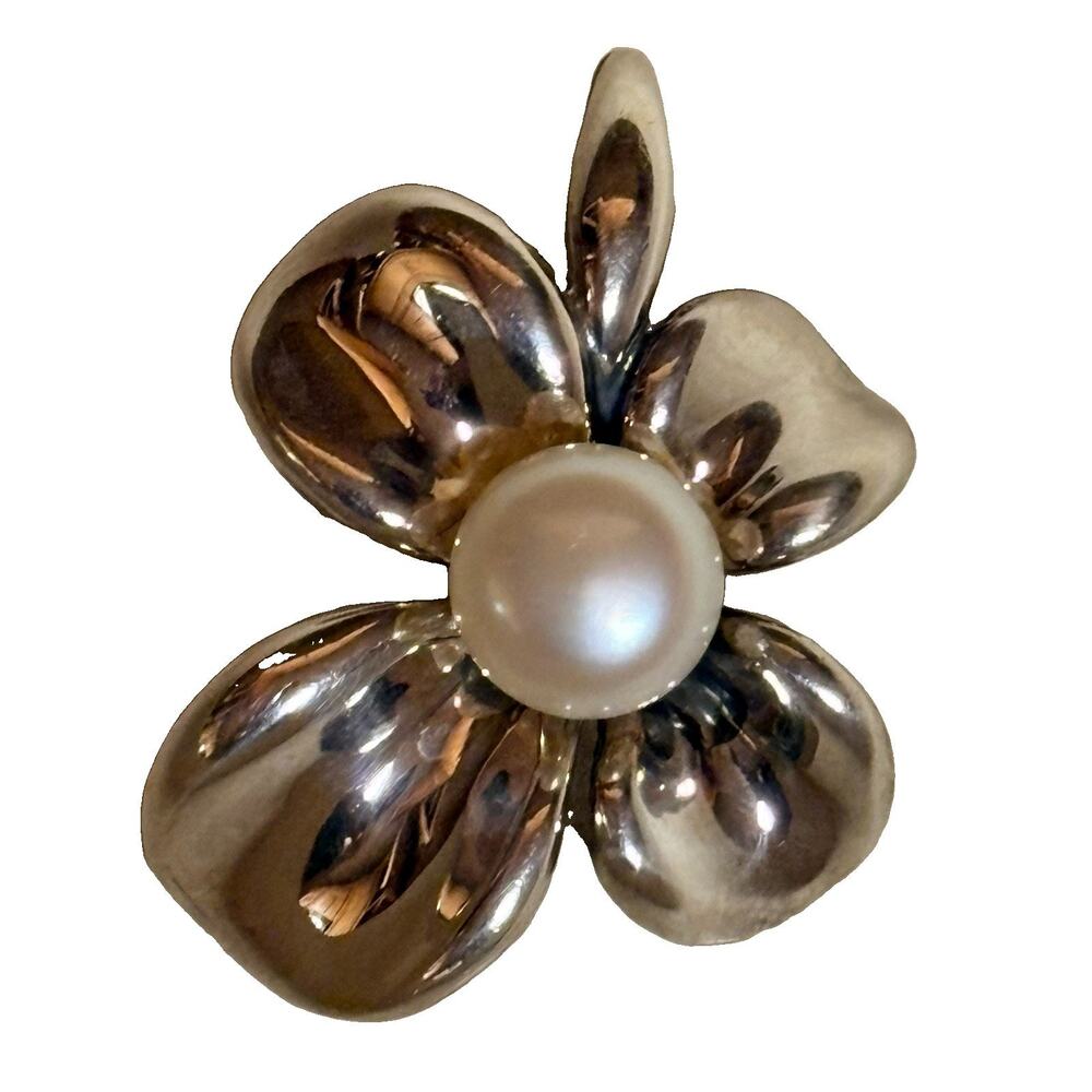 Ann King Sterling Silver and Button Pearl Orchid Flower Pendant/Enhancer Vintage